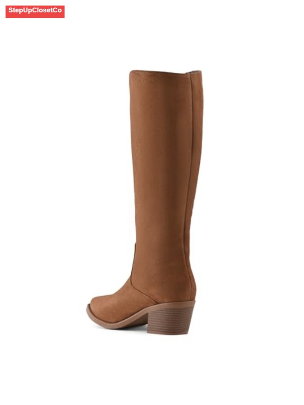 Suede Knee High Western Boots Pointed Toe Chunky Block Heel - Picture 3 of 5